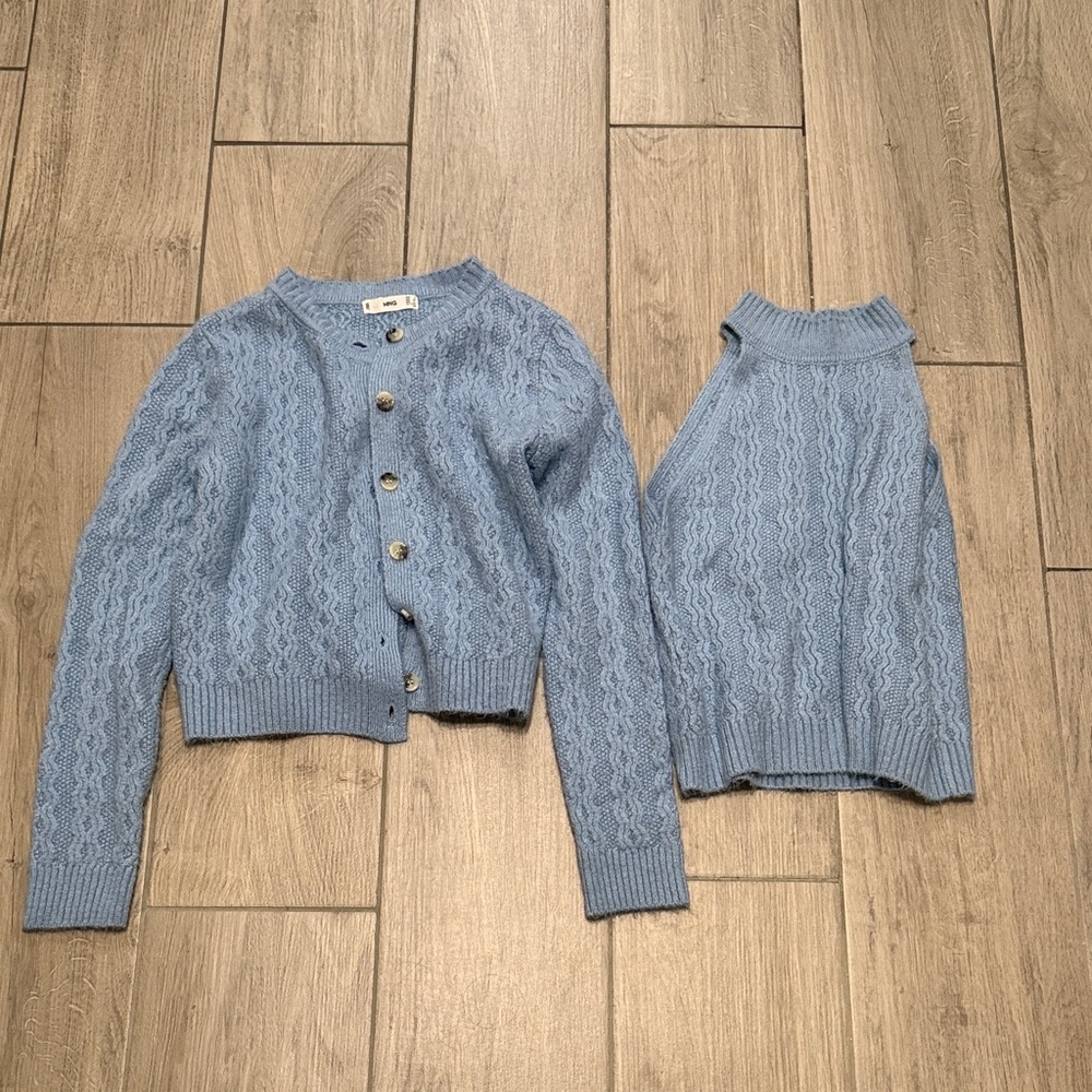 Blue Knit Cardigan and Sleeveless Top Set